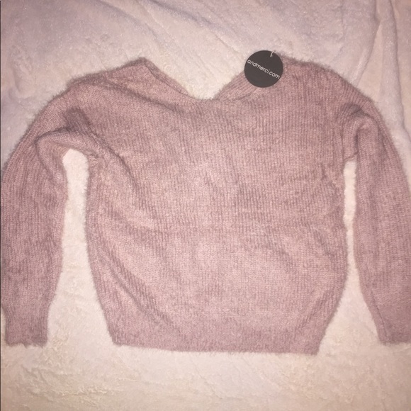 Blush Fuzzy Twist Back Sweater - Picture 2 of 4